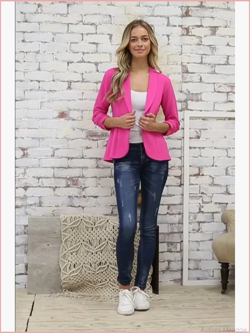3/4 Ruched Sleeve Lightweight Blazer Jacket for Work Office